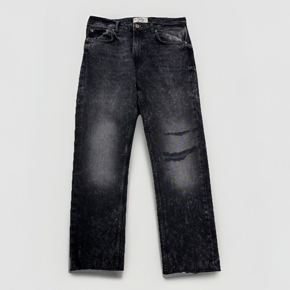 Free People Jeans Womens Size 29 Black High Rise Distressed Straight Leg